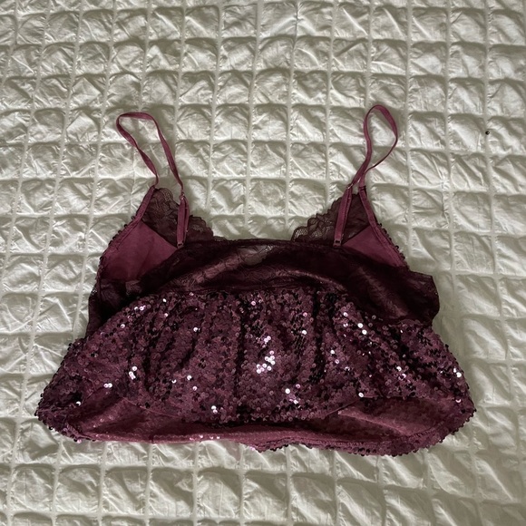 Free People burgundy right rhythm sequin mesh crop top - Picture 10 of 12